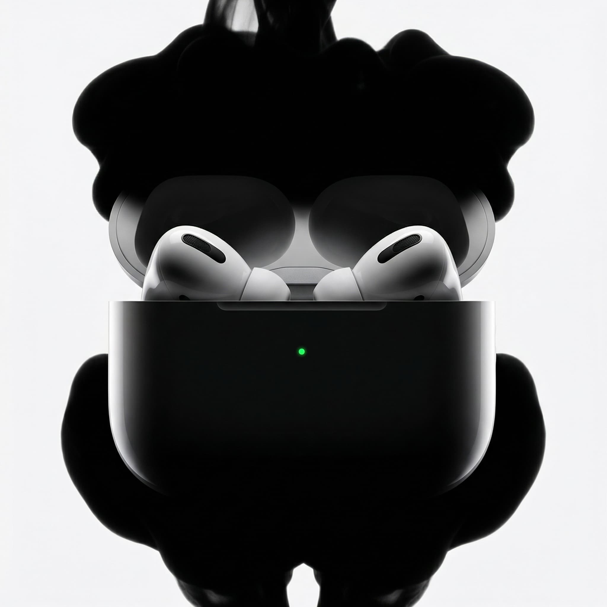 The image is a dramatic, conceptual product portrait built around contrast and symbolism.
A game controller appears centered and partially engulfed by deep black shadow forms above and below, creating a mirrored, almost inkblot-like composition. The stark white background heightens the contrast, making the controller’s silhouette and controls feel sharp, graphic, and iconic.
Lighting is high-contrast and directional, carving out the controller’s shape while allowing portions to fall into darkness. This selective illumination gives the object a sense of tension and power rather than neutrality or friendliness.
The composition feels abstract and deliberate—less about showing every detail and more about evoking presence, intensity, and immersion. The shadows feel almost organic, as if the controller is emerging from or being consumed by something unseen.
Overall, the image feels bold, cinematic, and conceptual, positioning the object as a cultural symbol rather than a simple piece of hardware. It leans into mood and visual impact over clarity or usability, typical of high-end brand or campaign imagery rather than retail.